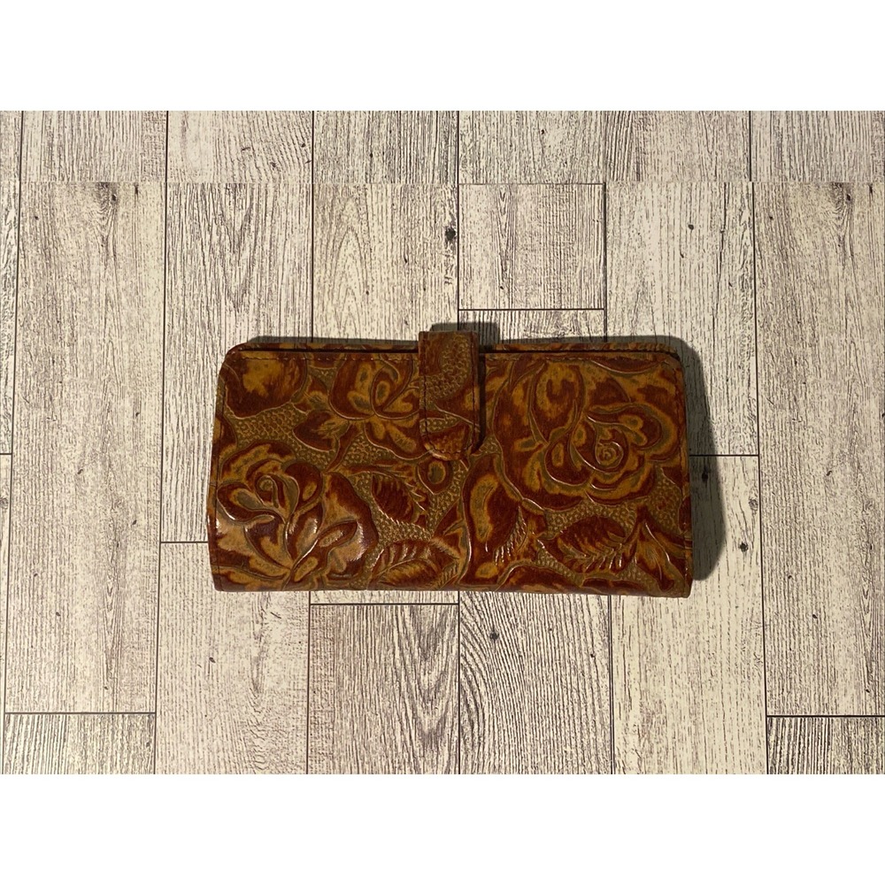 Southwestern Brown Leather Snap Wallet Hand Tooled Excellent Condition